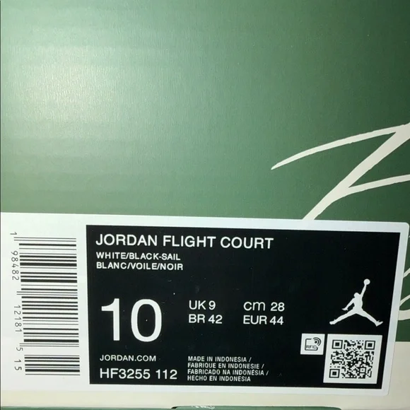 Jordan Flight Court White Black Sail HF3255-100 Men’s Size 10
